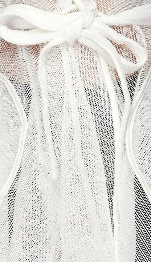 Belted Sheer Mesh Midi Trench Coat - White - SohoGirl.com